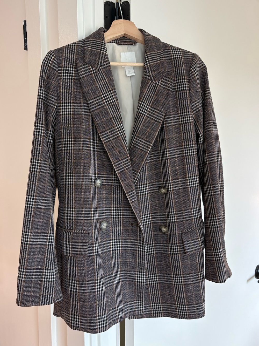 Plaid Double-Breasted Women’s Blazer - Brown/Gray